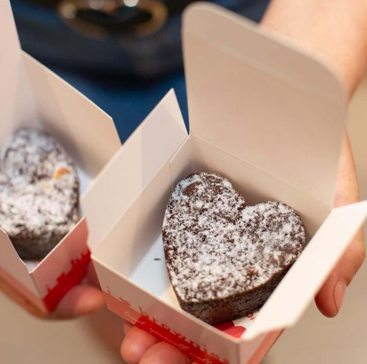 Award-winning, individually boxed gluten-free mixed flavour heart-shaped brownies, suitable for same-day delivery in Brisbane and Australia wide delivery.