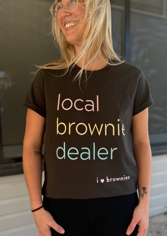 Local Brownie Dealer T-Shirt - Coal Black with Pastel Print