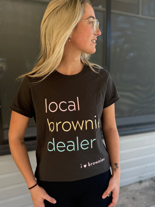 Local Brownie Dealer T-Shirt - Coal Black with Pastel Print